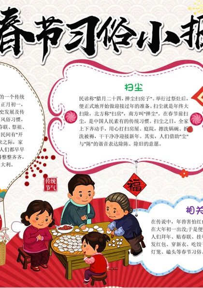卡通纹理春节习俗小报word手抄报